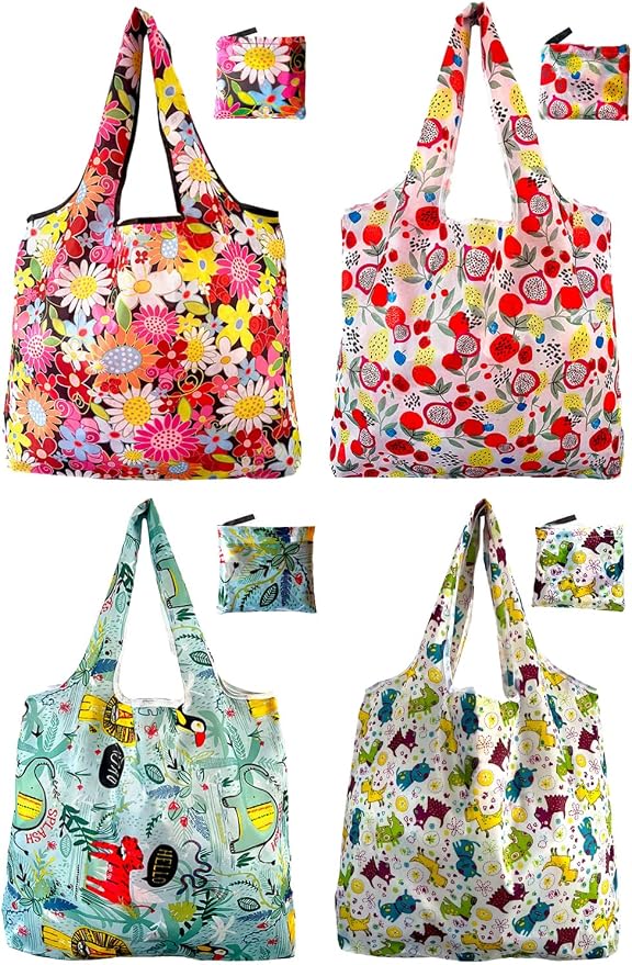 Aesthetic Printed Tote Bags, Lightweight Foldable Reusable Carry Bags, Stylish Personalized Storage Handbags for Travel, Camping, Supermarket & Daily Outdoor Use | foldable & portable by NewOpportunityInLivingKindly