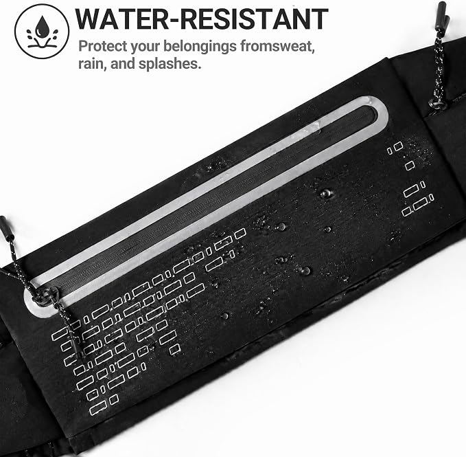 Running Belt Fanny Pack Men Women, Slim No-Bounce Waterproof Phone Holder | Adjustable Elastic Strap Fits 27-43" Hips, Detachable Race Bib Clips, Energy Gel & Sunglasses Loops, 3 IPX4 Pockets - Image 7