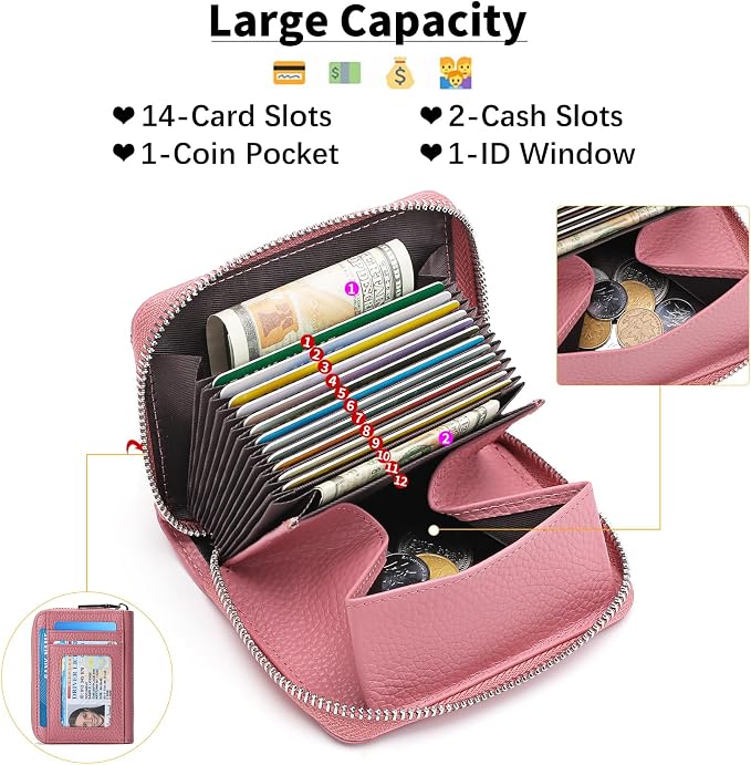 RFID Credit Card Holder,Small Genuine Zipper Leather Card Case Wallet for Women - Image 4