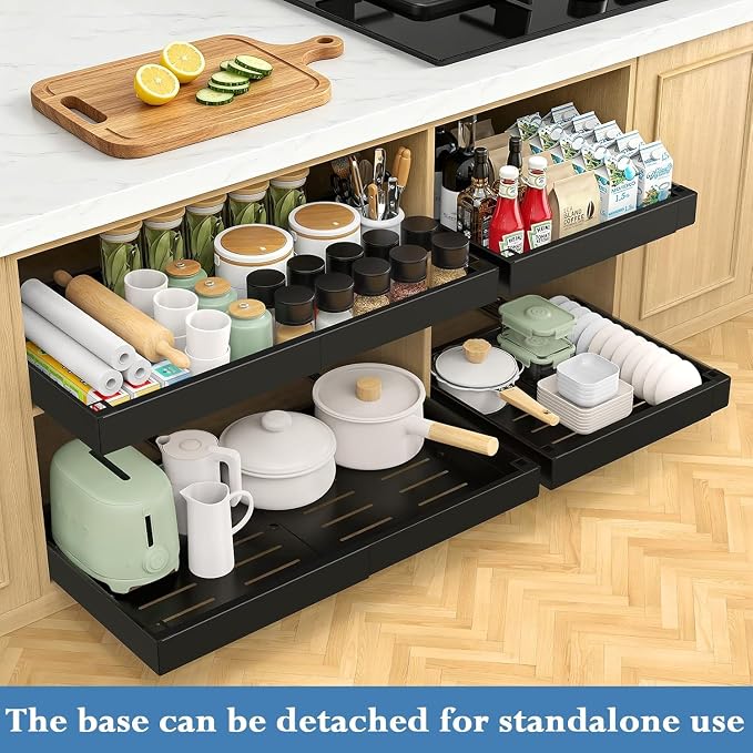 Aisslro Under Sink Organizer, 2 Tier Pull Out Cabinet Organizer, Expandable & Adjustable Slide Out Shelf 17.9''–29.5'', Under Sink Storage for Kitchen Bathroom Laundry Cabinet Storage, Black - Image 6