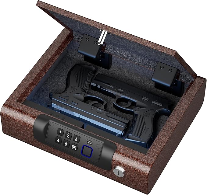BILLCONCH Gun Safe,Biometric Fingerprint Gun Safe for Handgun Pistol Safes | Fingerprint PIN Key Unlock, Interior Light and USB Charging Lock box with Silent Mode for Bedroom Nightstand by BILLCONCHSmartGunSafes