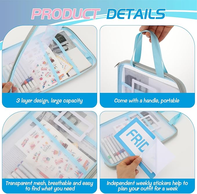 7 Pcs Packing Cubes for Travel, Days of Week Colorful Packing Cubes with Labels, Clear Clear Zippered Storage Bag for Travel Summer Camp Cruise Family Vacations Essentials - Image 4