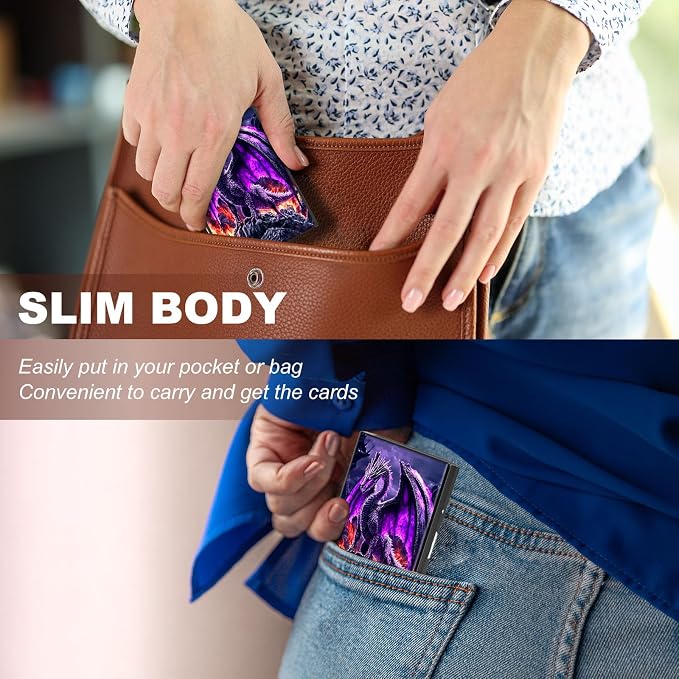 Metal Wallet,Credit Card Holder for Women,Slim RFID Blocking Credit Card Holder Thin Aluminum Wallet ID Case,6 Slot Business Mini Hard Metal Case for Women/Men,Cute Purple Dragon - Image 4