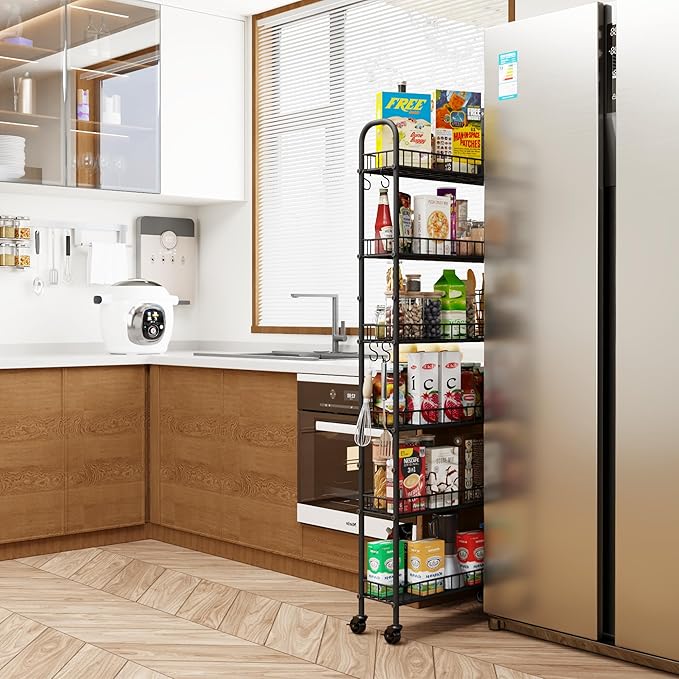Slim Rolling Storage Cart with Wheels, Metal 6 Tier Spice Rack Mobile Shelving Unit Organizer Kitchen Utility Cart for Office Bathroom Kitchen Laundry Room Narrow Places (6inches) - Image 2