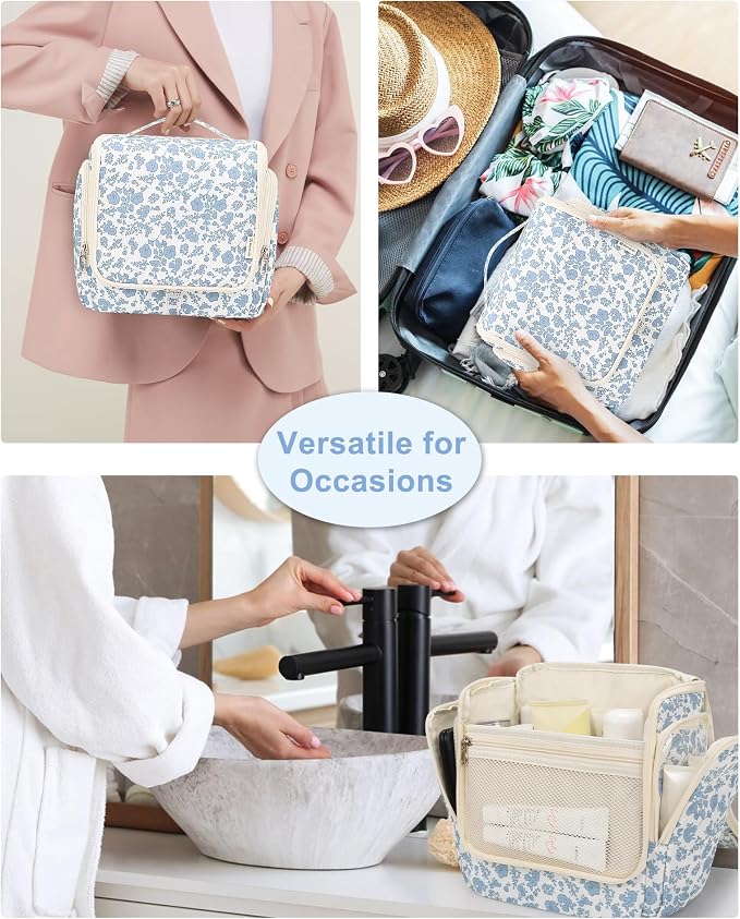Relavel Hanging Toiletry Bag for Women, Travel Makeup Organizer Bag, Floral | Large Traveling Toiletries Bag Cosmetic Storage for Travel Size Essentials Kit Shower Caddy Bag for Bathroom Plane Beach Gym - Image 8