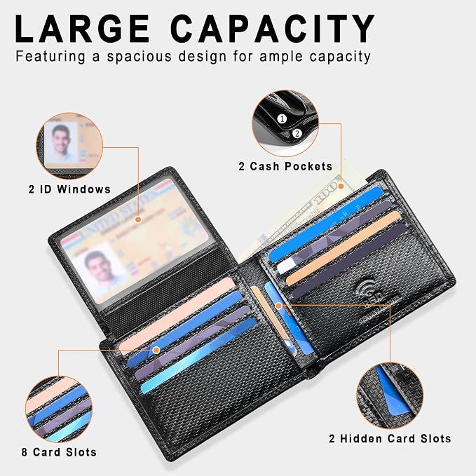 Travelambo Genuine Leather Wallet for Men with Gift Box - Handmade Bifold Stylish - Mens Wallets Rfid Blocking with 2 ID Windows - Image 4