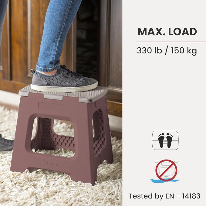 Vigar Compact Foldable Step Stool, 10-1/2-Inch, Brown | For Adults, Up to 330 Pound, Lightweight Stool, Non-Slip, Folding Design, Compact Size, Easy to Store - Image 5