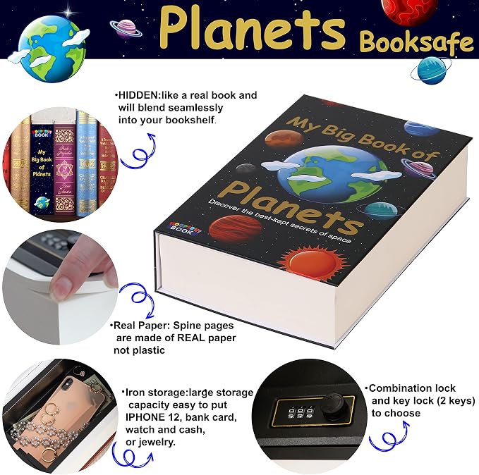 Space Real Pages Book Safe with Combination Lock,Money Safe Book Storage Lock Boxes for Personal Items Large Capacity Diversion Safes Hold Phone,Cash - Image 4
