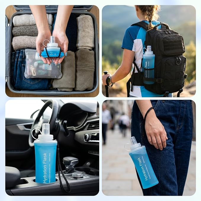 FR Collapsible Soft Hydration Flask 500ml TPU Portable Sports Water Bottle, Outdoor Running Cycling Fitness Hydration Bag with Leak-Proof Bite Valve and Lanyard(Blue) - Image 6