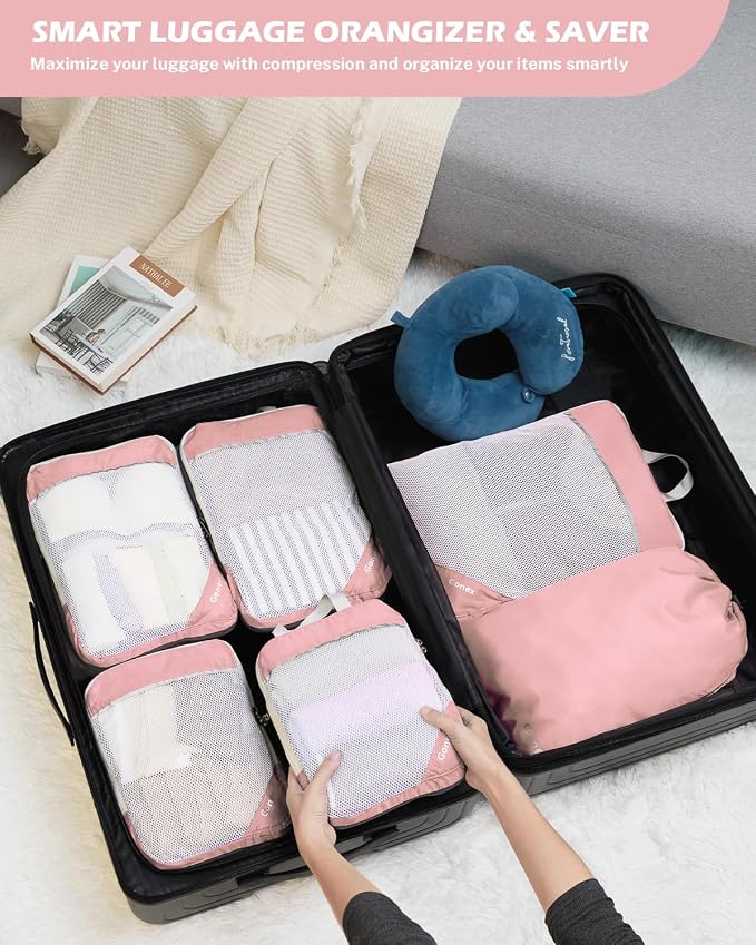 Gonex Compression Packing Cubes for Travel, Mesh Bags Luggage Organizers | Set of 4/5/6/7/10 for Essentials, Extensible, Fits 20"Carry-on Suitcases, See-through Mesh, Double Zipper Compression - Image 9