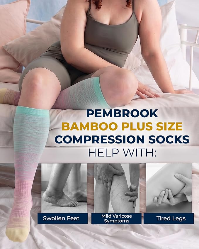 Pembrook 3 Pairs Plus Size Compression Socks Wide Calf - Bamboo Viscose Compression Socks for Women Wide Calf - Image 4