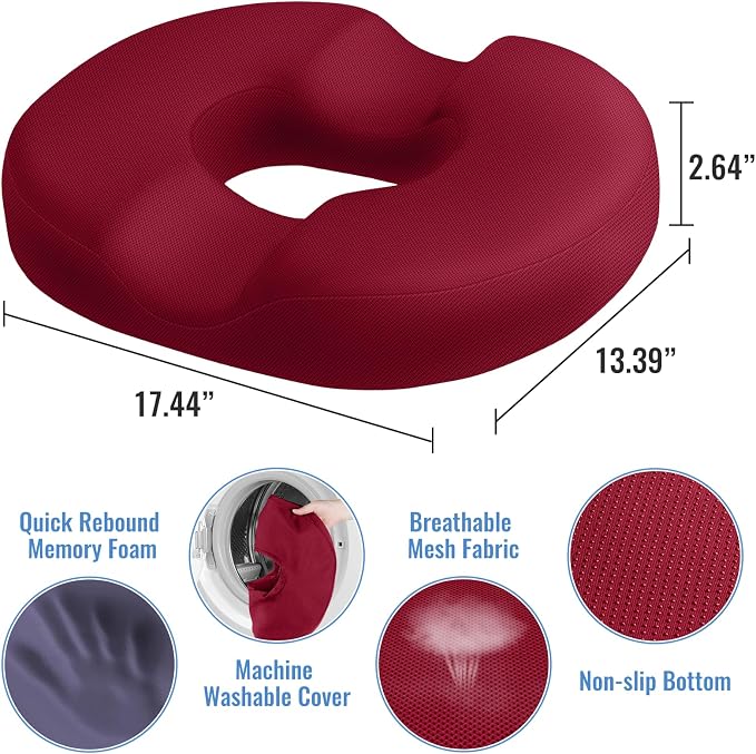 CloudBliss Donut Pillow Stadium Seat Cushion for Tailbone Pain Relief and Hemorrhoids, Memory Foam Seat Chair Cushion, Portable Seat Cushions for Bleachers, Car, Home & Office - Image 2