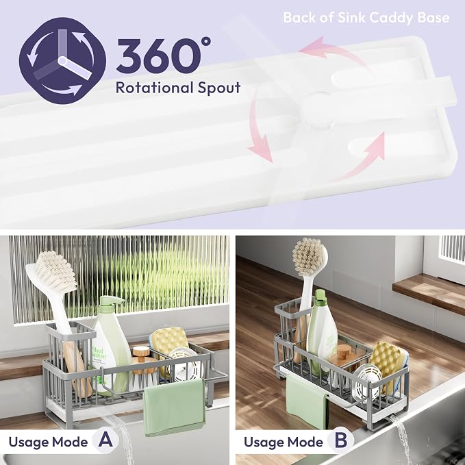 SWTYMIKI Sponge Holder for Kitchen Sink - Sink Caddy with Brush Holder Self-draining Sponge Caddy Organizer with Divider Stainless Steel Kitchen Accessories Storage for Countertop, Gray - Image 2