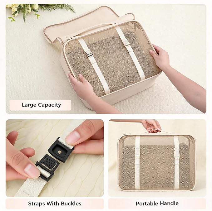 6 Set Packing Cubes, Luggage Packing Organizers for Travel Accessories, Carry on Suitcase Organizer Bags, Travel Essentials Luggage Accessories for Cruise Ship (Beige) - Image 8