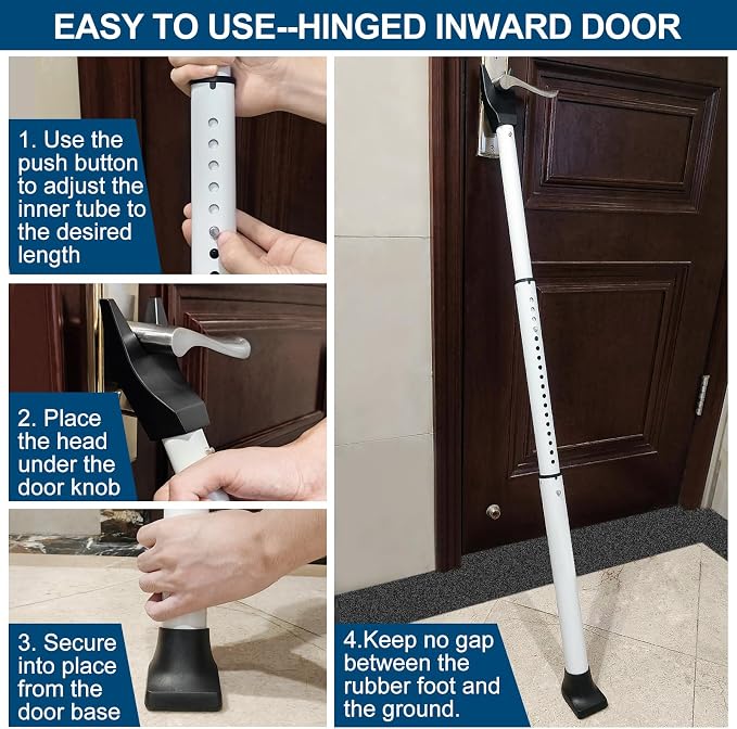 Rerishom 2 Pack Door Security Bar, Heavy Duty Patio Door Lock,White | Locking Security Bar for Door, Adjustable Home Security Barricade for Apartment, Hotel Room and Screen Door - Image 6