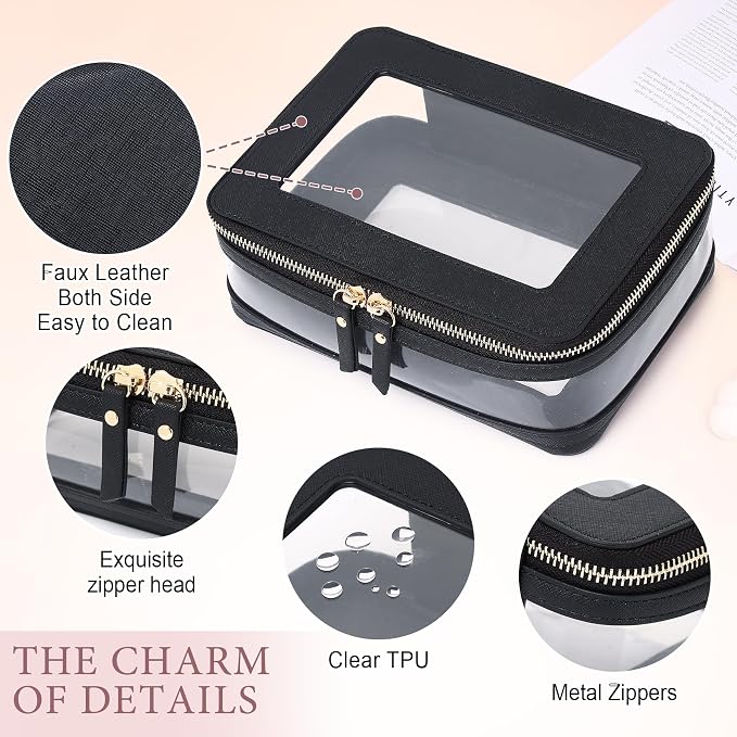 Pinkmik Clear Makeup Bag with Brush Case, (Black, M+SLIM-1) | 2PC,Travel Toiletry Bag, Waterproof, Cosmetic Organizer, Car Essentials for Women - Image 5