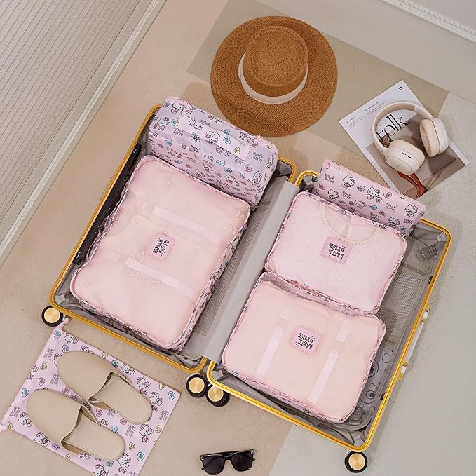 AmBealla 6 Set Travel Organizer,Packing Cubes for Travel Luggage Organizer Bags,Waterproof Pink Twill,Cute Packing Organizers for Business/Vacation,Women's Clothes Storage - Image 5