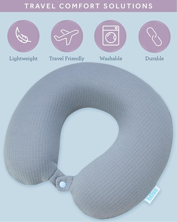 Bliss Neck Pillow Lightweight U-Shaped High Density Memory Foam | Structured Support for Rest on Flights, Car Rides or at the Office, Snap Closure Clips to Your Bag for Easy Carrying - Image 2