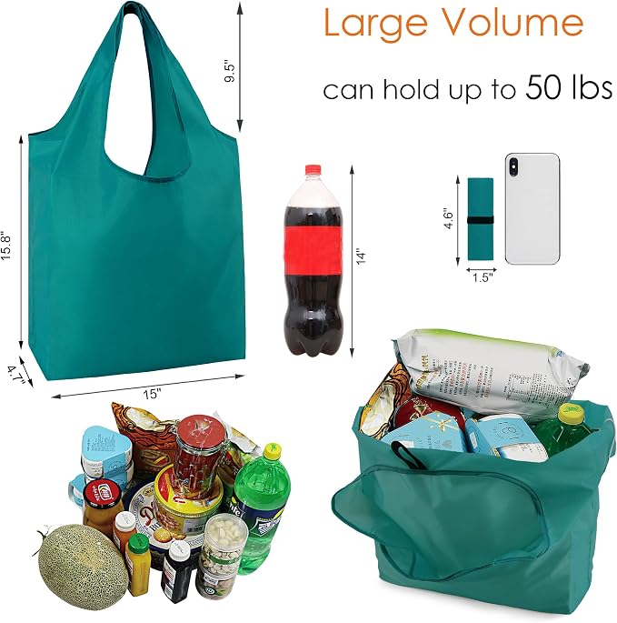 BeeGreen Marrs Reusable Grocery Bags Wholesale Green Reusable Kitchen Bags Bulk Foldable-Machine Washable with Zipper Storage Pouch 50 Packs - Image 3