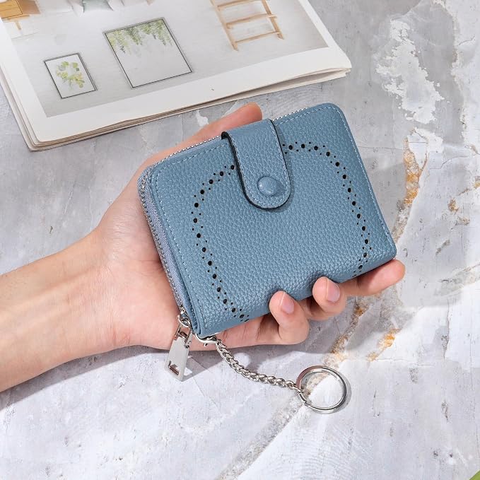 GAEKEAO Women's Leather Wallet RFID Blocking Card Holder with Many Compartments Small Purse with Zipper Key Chain Wallets - Image 8