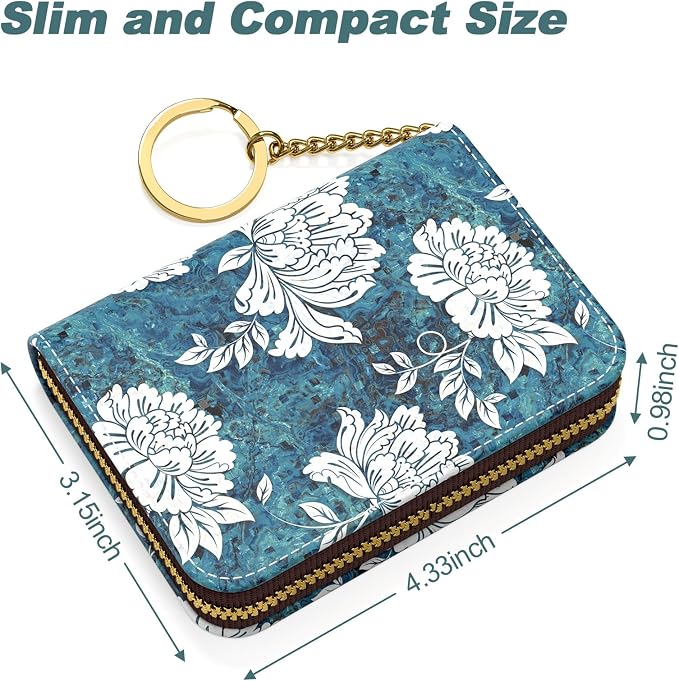 Credit Card Holder, Small RFID Card Wallet for Women, Slim Leather Wallet | Leather Card Holder Wallet, Credit Card Wallet Organizer, Business Card Case with Zipper & Keychain, 12-Slot Compartment - Image 5