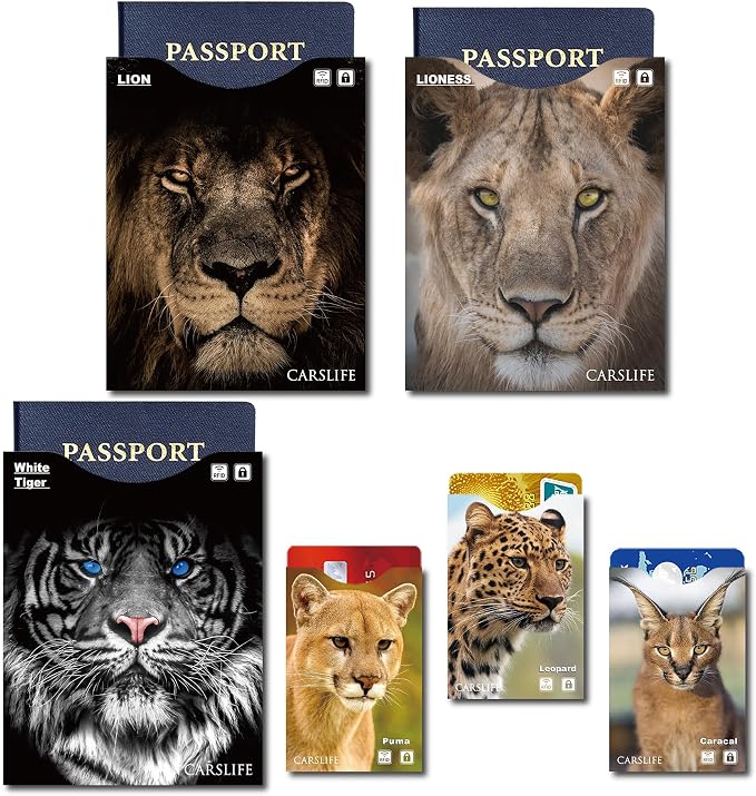 CARSLIFE 12 RFID Blocking Sleeves (9 Credit Card & 3 Passport Protectors) Premium Identity Theft Protection Secure Sleeves Travel Case Cat Design - Image 4