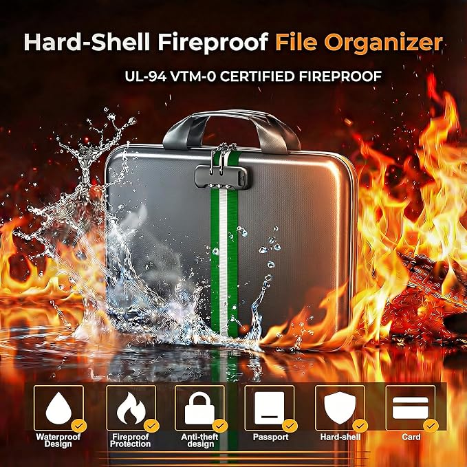 Fireproof Document Organizer with Lock, Rigid EVA File Box with 13-Pocket Accordion Folder for Important Documents & Tablets under 11", Lightweight Safe Storage for Home, Office & Travel (Small Size) - Image 2
