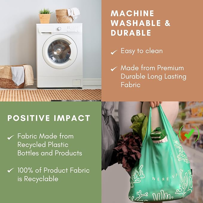 55 Pound Reusable Shopping Bag - Folds into a Small Pouch - Washable Reusable Grocery Bag, Durable & Stylish with handles for Easy Shoulder or Hand Carry - Image 4