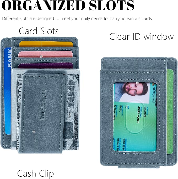 Toughergun Slim Wallet for Men RFID Blocking Money Clip, Minimalist Front Pocket Credit Card Holder, Magnetic Thin Mens Wallets with ID Window - Image 4