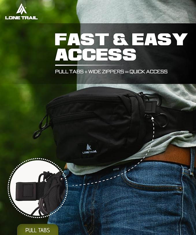 Subcompact Concealed Carry Fanny Pack - Tactical CCW Waist Bag | PU-coated 420D nylon, rear quick-access pocket with anchor strap, adjustable to 60in waist - Image 3