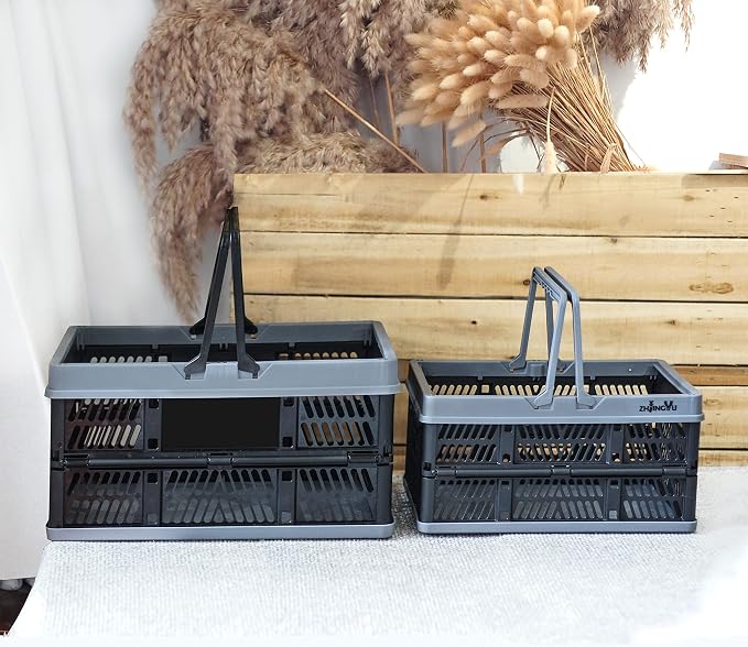ZHJINGYU crates for storage,black plastic baskets for organizing Shopping | collapsible shopping basket,foldable crate with Handles,collapsible storage crate,car basket,for Kitchen,Bathroom,Medicine - Image 7