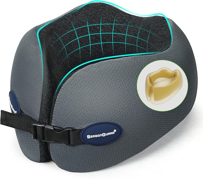 Season Guard Travel Neck Pillow for Airplane Car Flight - Dual-Core Memory Foam Pain Relief Pillows for Sleep - Best Traveling Essential Accessories for Rest - Head Cushion for Women Adult Kids by SeasonGuard