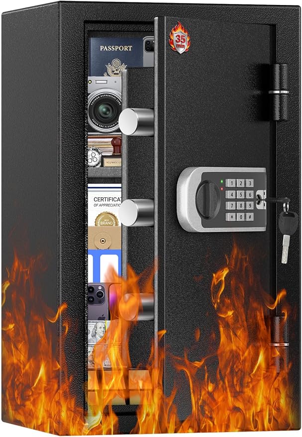 [2026 Upgraded] -35 Min Real Fireproof Safe-3.6 Cu Ft Large Safe for Home | Security Safe Box with Smart Alarm System, Wall & Floor Mount Anti-Theft Safe for Money Legal Documents Valuables Jewelry by FOWORE