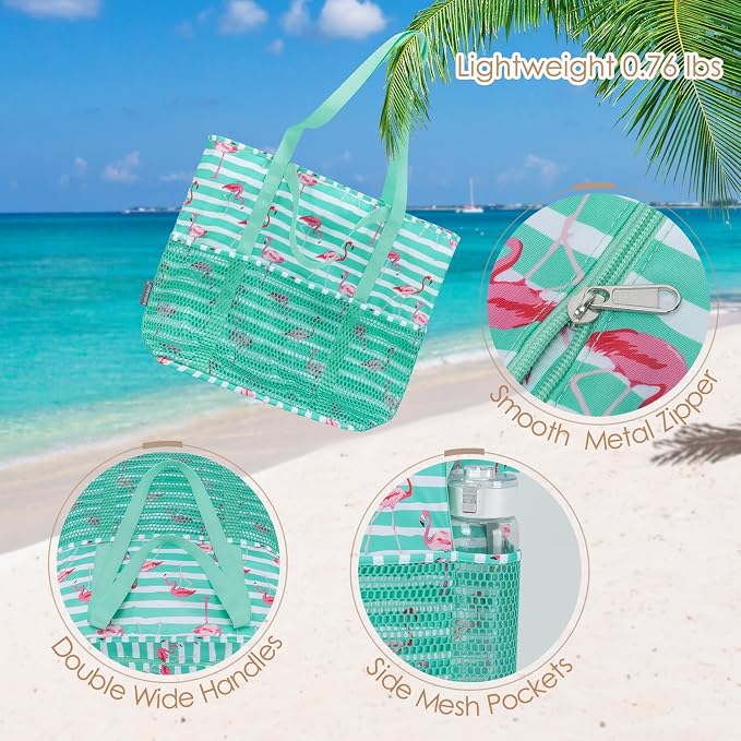 KABAQOO Large Beach Bag Waterproof Sandproof Tote Bag for Women with Zipper & Mesh Pockets for Pool Swim Travel Everyday | waterproof - Image 7