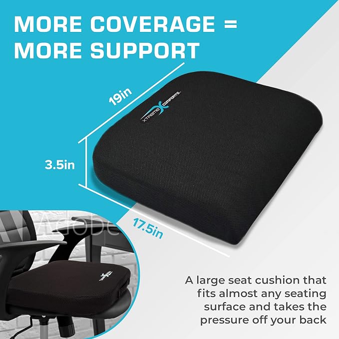 Xtreme Comforts Seat Cushions | Office Chair Cushions for Desk, Car, Wheelchair| Ergonomic Memory Foam Seat Cushion for Support & Comfort | Helps Improve Sitting Posture for Work & Body Relief (1 Pc) - Image 2