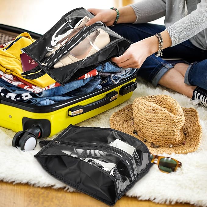 12 Pieces Shoe Bags for Travel Large Shoe Organizer for Men Women Waterproof Portable Shoe Bags with Sturdy Zipper for Travel Home Luggage Handbag, Black, 7.9 x 15.7 Inch - Image 5