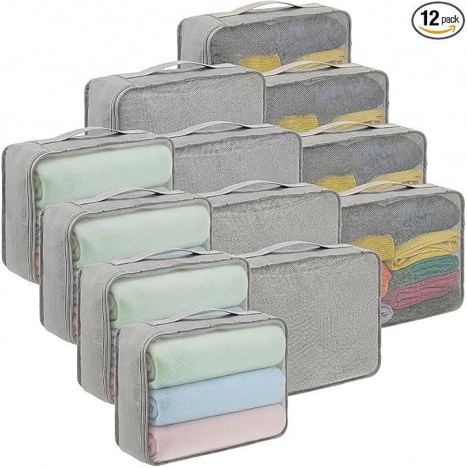 Kifmurase 12 Pcs Packing Cubes for Suitcase Travel Luggage Organizers Bulk Large Mesh Clothing Underwear Bags Foldable Laundry Bags for Hiking Camping Backpacking Clothes Accessories (Gray) by Unknown