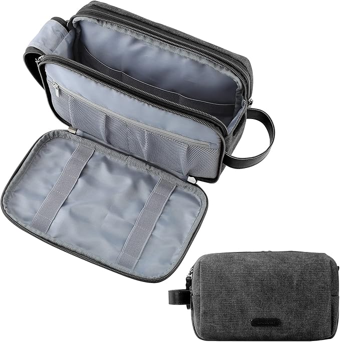 BAGSMART Toiletry Bag for Men, Canvas Travel Toiletry Organizer Dopp Kit Water-resistant Shaving Bag for Toiletries Accessories,Black-Medium by BAGSMART
