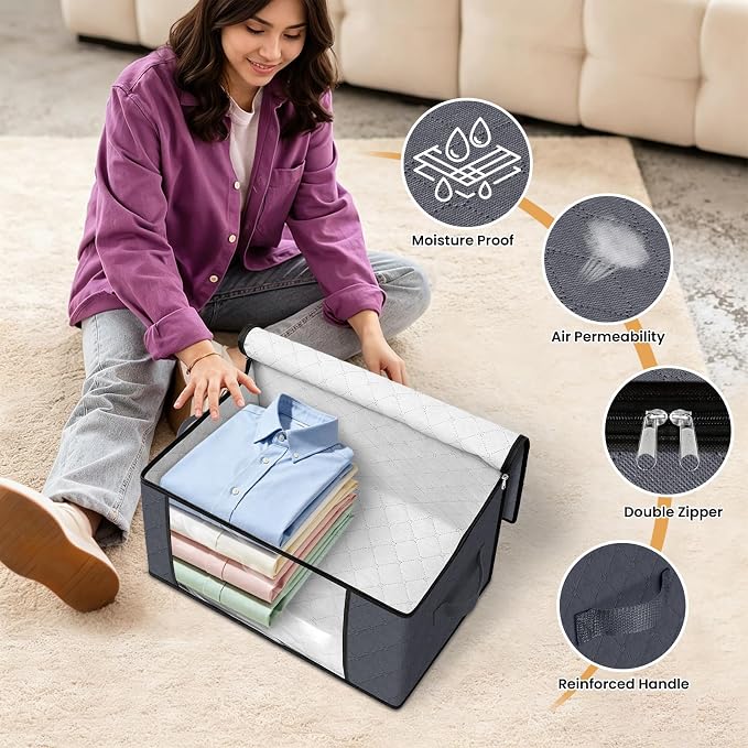 35L Closet Organizers, Foldable Under Bed Storage Containers | Storage Bags with Zippers,Window and Handles for Organizing Bedroom, Closet, Clothing,Organization with Handle - Image 6
