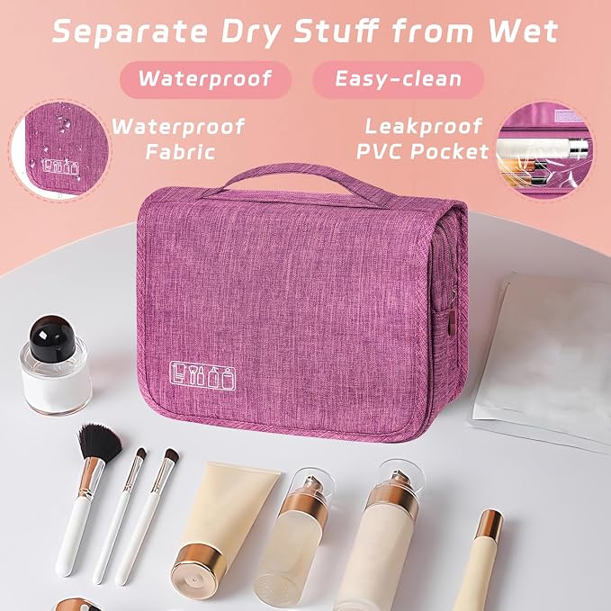 Toiletry Bag Travel Bag with Hanging Hook for Women and Men,Purple | Waterproof Small Capacity Hanging Multifunctional Makeup Bag for Toiletries, Portable Cosmetic Bag Travel Organizer - Image 4