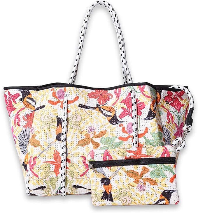 POPUPS Large Neoprene Tote Bag for Women - Everyday Designer Handbag for Travel Work and Beach with Pockets and Zipper Pouch by POPUPSBrand