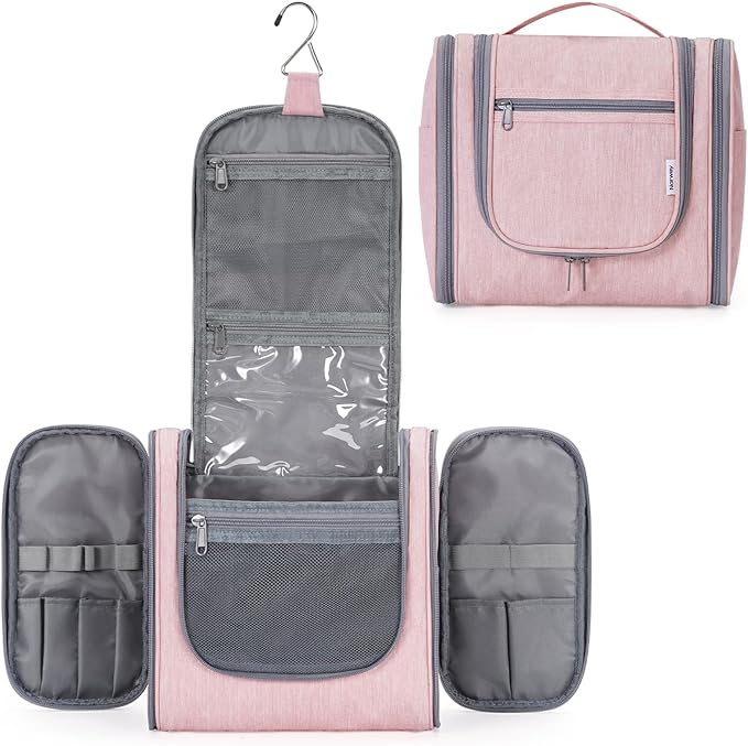 Narwey Hanging Toiletry Bag for Women Travel Makeup Bag Organizer Toiletries Bag for Cosmetics Essentials Accessories(Large, Pink) by Narwey