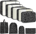 9 Set Packing Cubes for Travel Essentials - Lightweight Carry-On Luggage Organizer Bags with Shoe, Clothes & Laundry Bags for Airplane, Family & Business Travel, Gray leopard print by Unknown