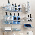Shower Caddy 7 Pack, Adhesive Bathroom Shower Organizer for Bathroom Storage, No Drilling Large Capacity Rustproof Stainless Steel Shower Shelves Rack for Bath, Silver by Yorshvil