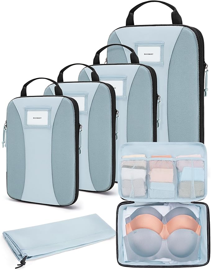 BAGSMART Compression Packing Cubes, 6 PCS Packing Cubes for Suitcases, Travel Bags Organizer for Luggage, Lightweight Packing Cube for Travel Essentials by BAGSMART