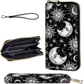 Wallet,Leather Long Wallet Suitable For Ladies And Teenagers - Detachable Wristband + RFID Travel Wallet With Card Slot - Vintage Sun Moon Stars by Unknown