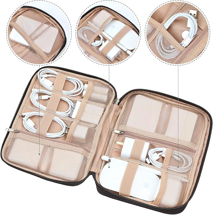 NISHEL Travel Cord Organizer, Electronic Cable Accessories Storage Bag | Bag for chargers, cables, phones, hard drives, USB devices and SD cards, ideal for travel and daily use,Black - Image 3