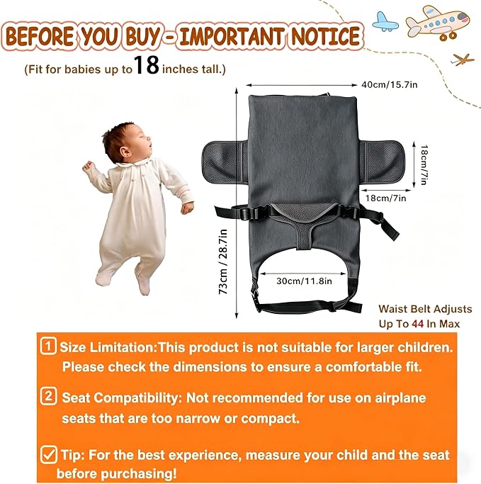 Toddler Airplane Bed, Dark Grey, Baby Travel Essentials, 31*17 In | Portable Seat Extender Travel Bed for Kids, Soft Baby Travel Essentials for Flying, Long Flight Must Haves Footrest - Image 2