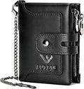 Mens Wallet with Chain Genuine Leather 1 ID Window Purse with RFID Blocking Bifold Double Zipper Coin Pocket by Unknown