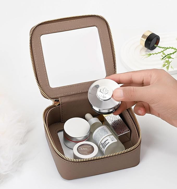 Aveniee Mini Clear Makeup Bag, Small Travel Toiletry Bag Cosmetic Bags TSA Approved, Clear Makeup Case Pouch with Zipper, Car Organizer Essentials for Women Men,Taupe - Image 5